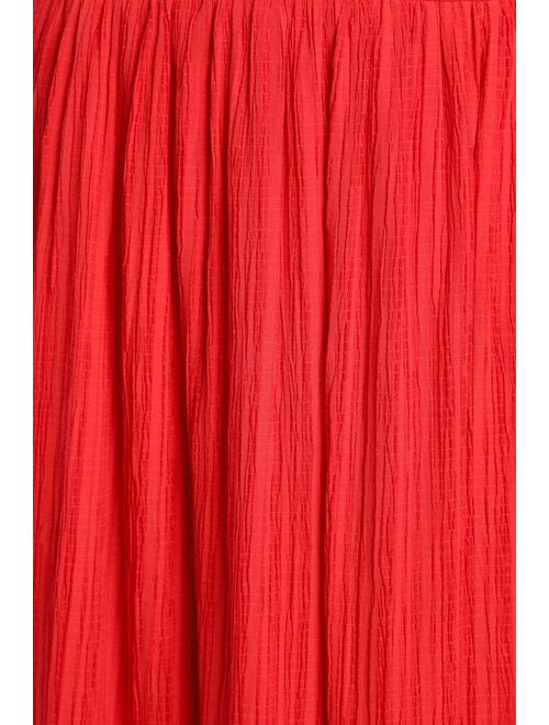 Lulus Midsummer Memories Red Mid-Rise Maxi Skirt