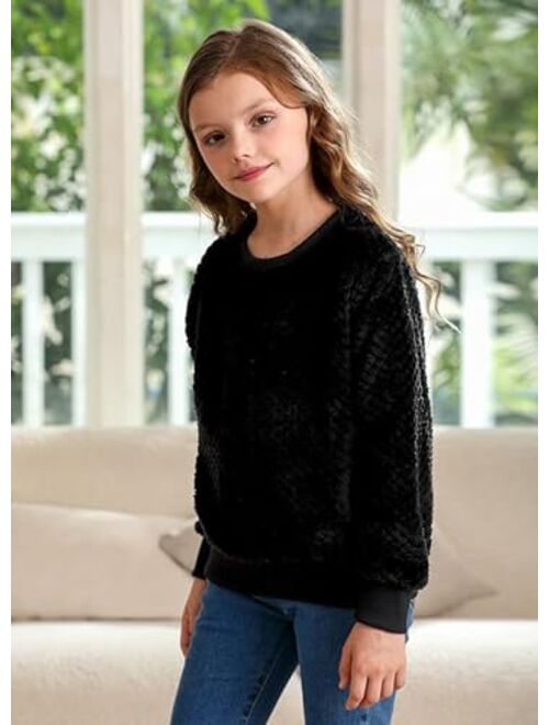 BesserBay Girl's Warm Fuzzy Knit Sweater Cozy Sherpa Pullover 3-12 Years