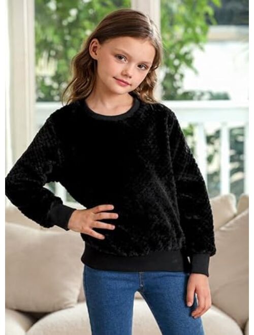 BesserBay Girl's Warm Fuzzy Knit Sweater Cozy Sherpa Pullover 3-12 Years