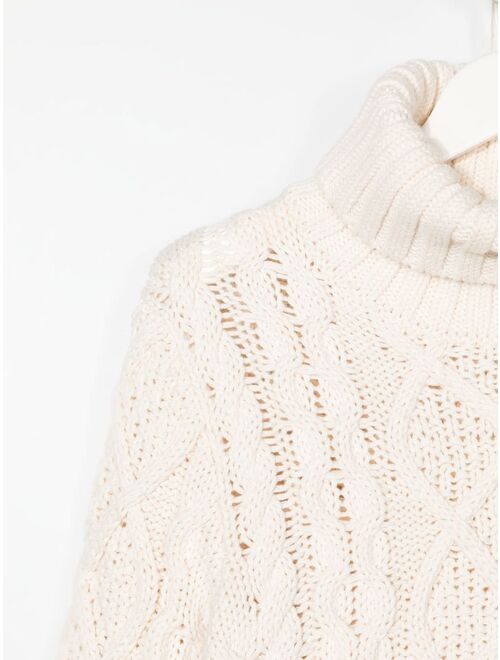 Chloe Kids Polo-neck cable-knit jumper