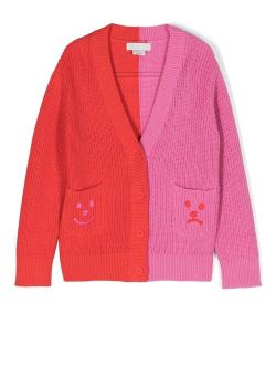 Kids two-tone ribbed-knit cardigan