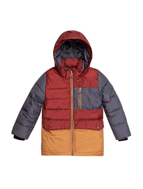deux par deux Tricolor Puffy Jacket Barn Red, Yellow And Dark Grey