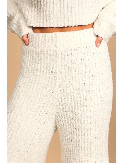 Lulus Staying Cozy Ivory Ribbed Knit Wide-Leg Sweater Pants