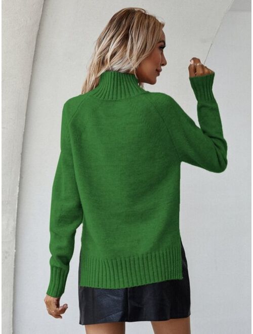 Shein Mock Neck Raglan Sleeve Split Hem Sweater