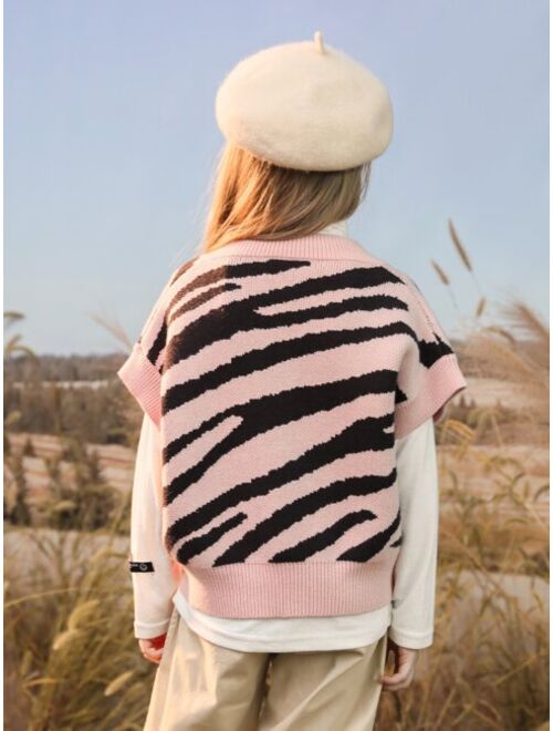 Shein Girls Zebra Striped Pattern Sweater Vest Without Tee