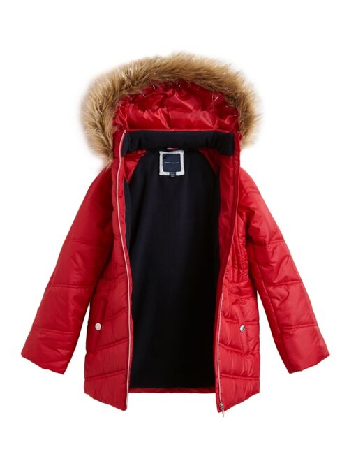 Tommy Hilfiger Big Girls Puffer Jacket With Faux Fur Hood