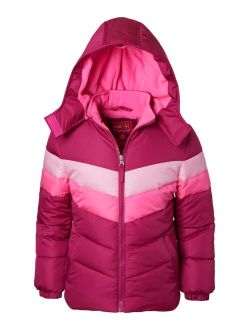 Ixtreme Big Girls Pop Color Athletic Colorblock Puffer Jacket with Fleece Hood