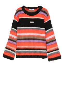 Kids embroidered-logo striped jumper