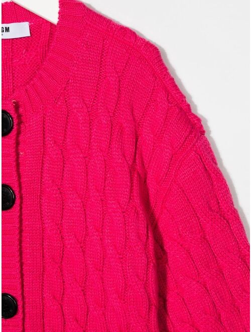 MSGM Kids logo-patch cable knit cardigan