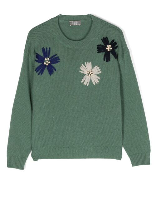 Il Gufo floral-embroidered wool jumper