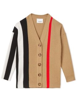 Kids Icon-Stripe button-fastening cardigan