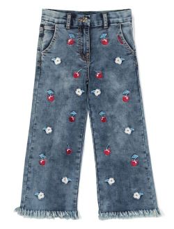 floral-embroidered frayed-cuff jeans