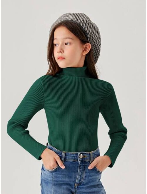 Shein Girls Solid Turtleneck Sweater