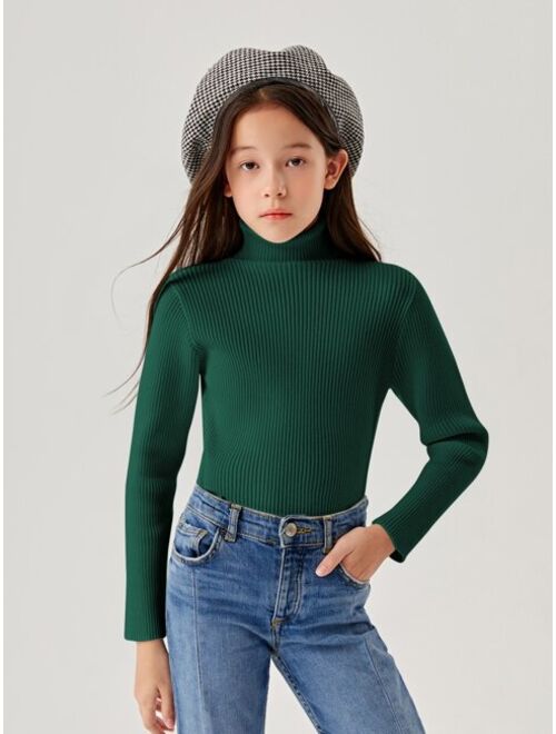Shein Girls Solid Turtleneck Sweater