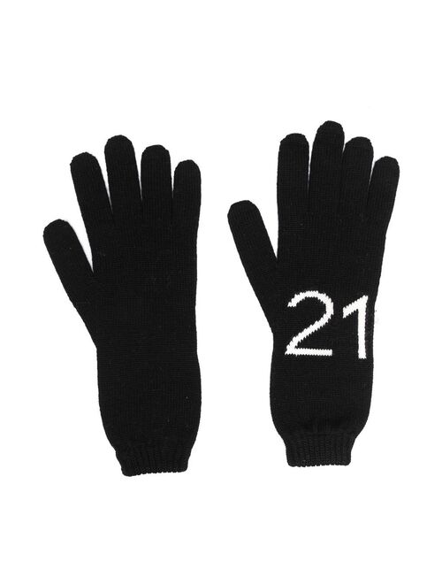 No21 Kids logo intarsia-knit gloves