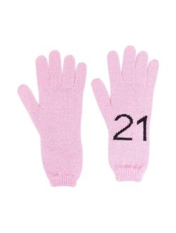 No21 Kids logo intarsia-knit gloves