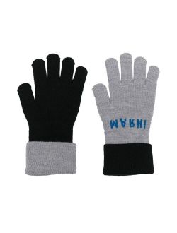 Kids intarsia-knit logo gloves