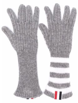 Kids RWB stripe-detail ribbed-knit cashmere gloves
