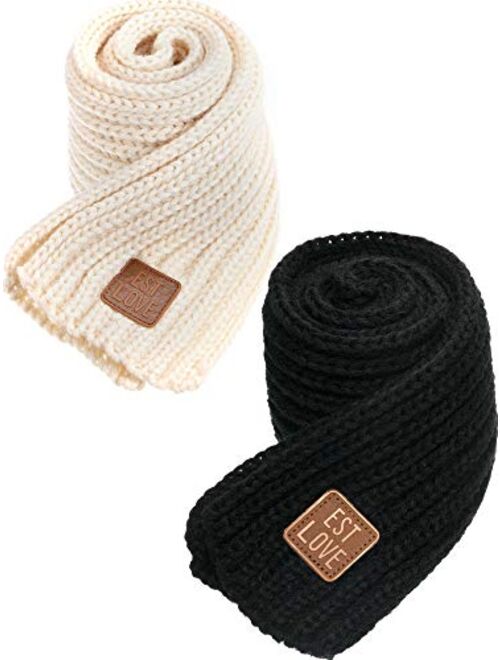 Zhanmai 2 Pieces Kids Winter Warm Knit Scarves Warm Scarf Neck Warmer for Toddlers Boys Girls
