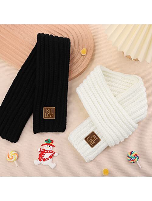 Cooraby 2 Pieces Kids Knitted Scarf Winter Warm Solid Color Toddler Scarf for Boys Girls
