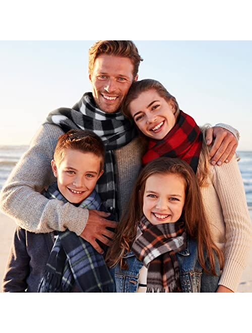 Bencailor 4 Pcs Winter Kids Buffalo Plaid Scarf Christmas Plaid Scarf Warm Shawls Scarves Parent Child Scarf for Boys and Girls Gift