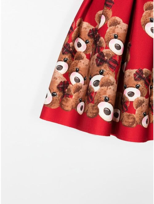 Monnalisa Teddy Bear-motif pleated skirt