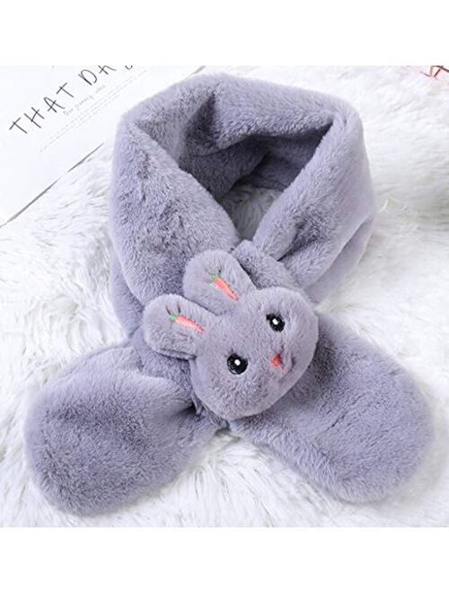 Jshuang 2-8Years Kids Thickening Winter Scarf Cross Tie Collar Fluffy Plush Wrap Neck Warmer Scarves