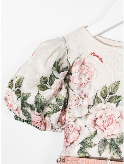 Monnalisa rose-print puff-sleeve dress
