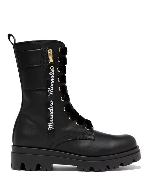 Monnalisa logo-trim lace-up combat boots
