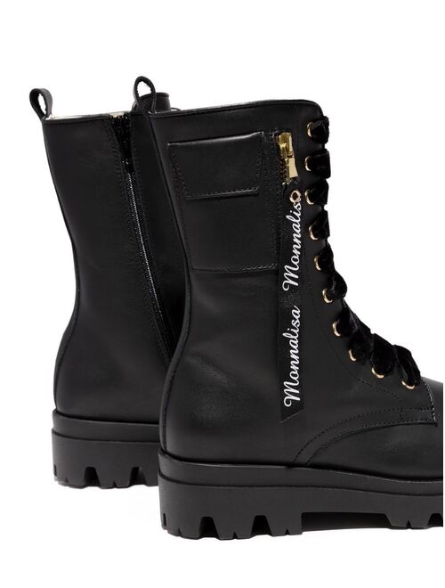 Monnalisa logo-trim lace-up combat boots