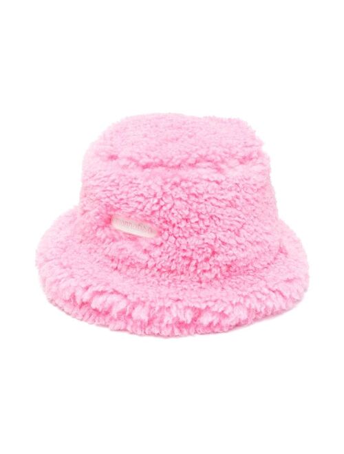 Monnalisa logo-patch faux-fur bucket hat