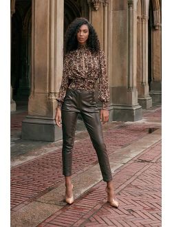 Do That Thing Chocolate Brown Vegan Leather Straight Leg Pants