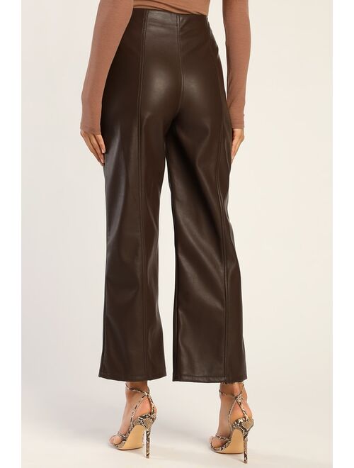 Lulus Seen You Out Dark Brown Vegan Leather Wide-Leg Pants