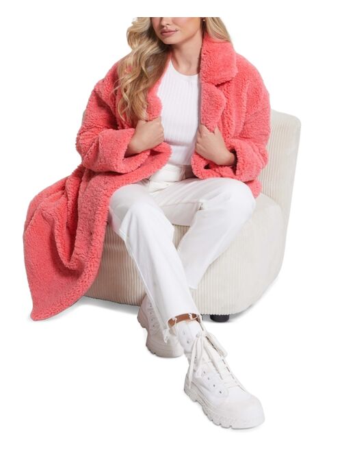 GUESS Women's Alina Faux-Fur Peak-Lapel Teddy Coat