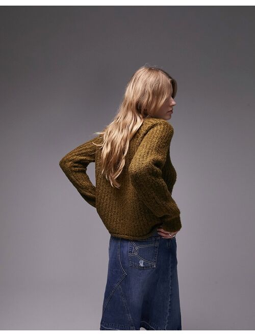 Topshop knitted boucle sweater in khaki
