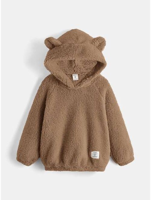 SHEIN Toddler Boys Patched Detail Teddy Hoodie
