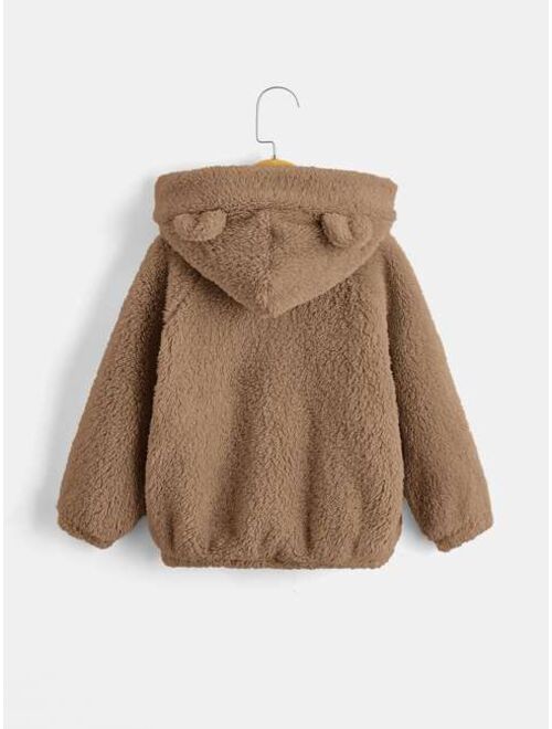 SHEIN Toddler Boys Patched Detail Teddy Hoodie