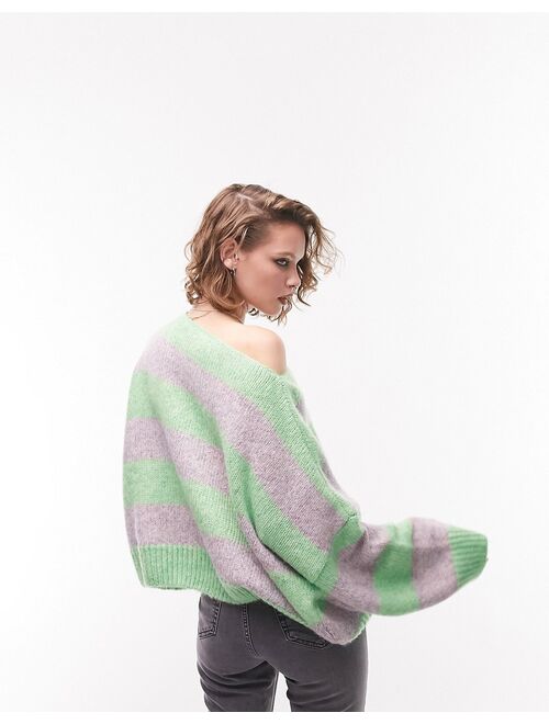 Topshop knitted slouchy sweater in green and lilac