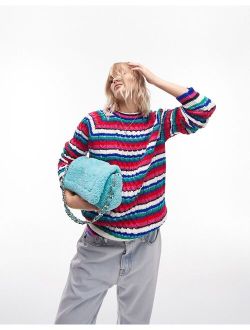 knitted colorful cable stitch sweater in multi