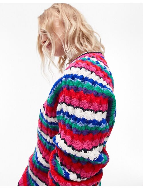 Topshop knitted colorful cable stitch sweater in multi