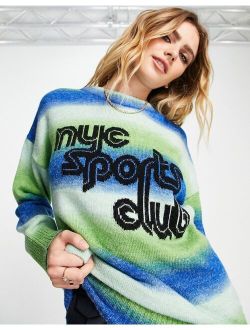 knitted NYC sports club sweater in green