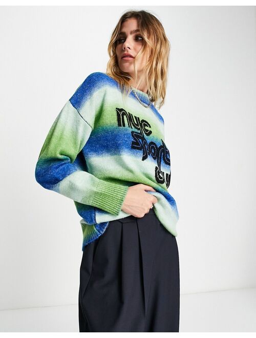Topshop knitted NYC sports club sweater in green