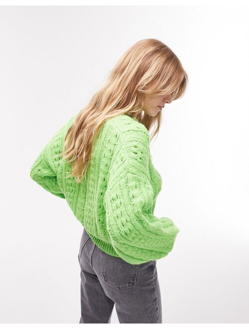 Topshop knitted textured cable sweater in green