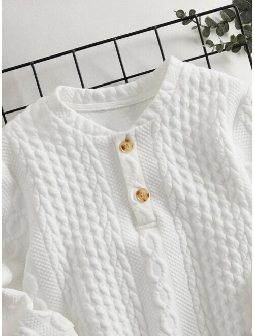 SHEIN Toddler Boys Half Button Cable Knit Sweatshirt