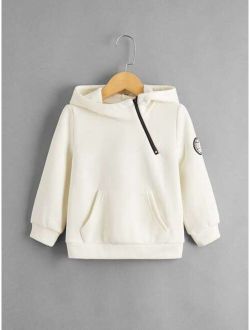 Toddler Boys Patch Detail Half Zip Thermal Lined Hoodie