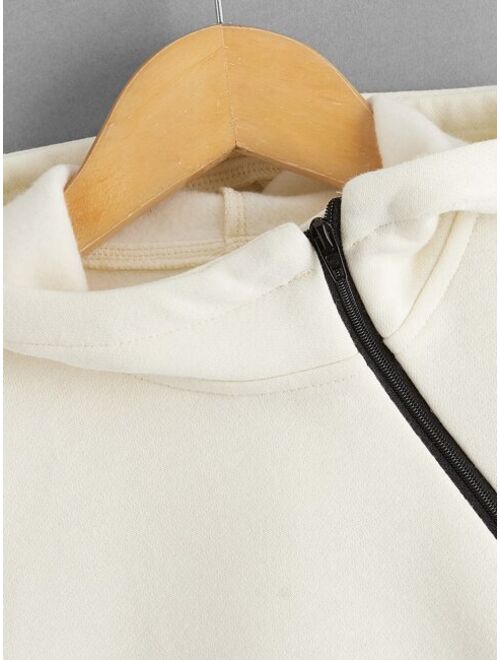 SHEIN Toddler Boys Patch Detail Half Zip Thermal Lined Hoodie