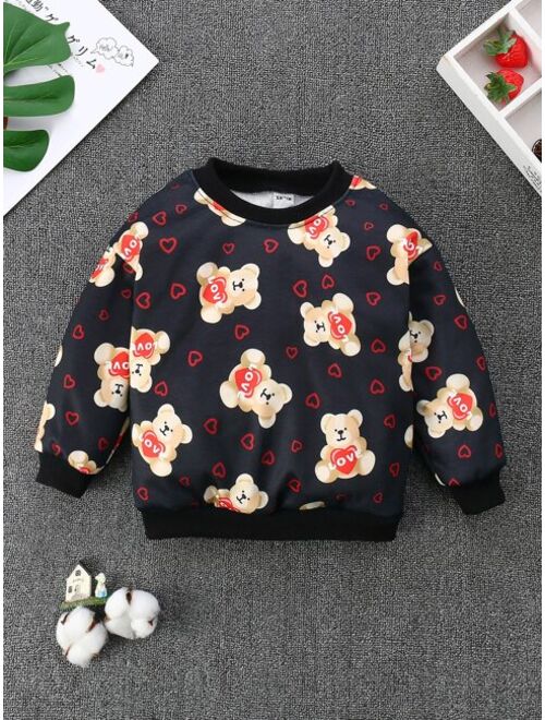 Shein Toddler Boys Bear And Heart Print Sweatshirt