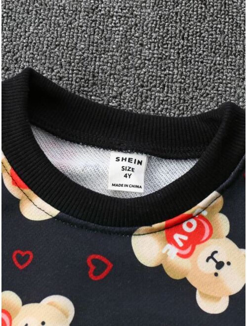 Shein Toddler Boys Bear And Heart Print Sweatshirt