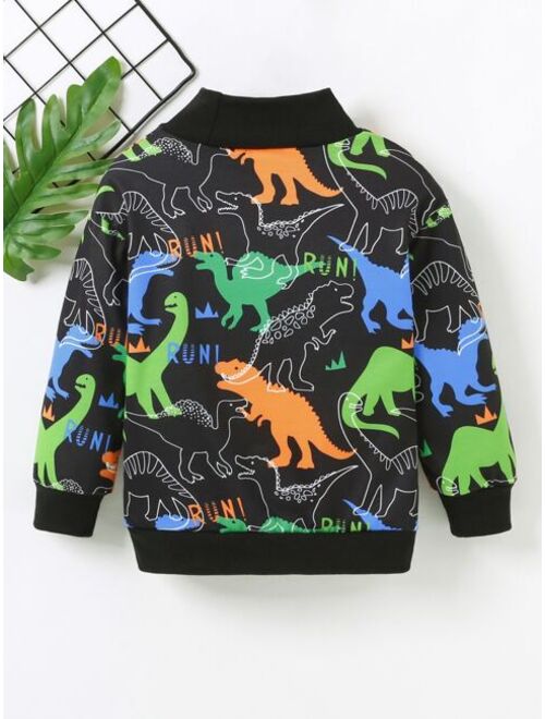 Shein Toddler Boys Letter And Dinosaur Print Mock Neck Sweatshirt
