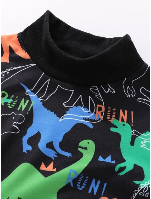 Shein Toddler Boys Letter And Dinosaur Print Mock Neck Sweatshirt